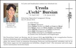 Traueranzeige Ursula Bursian