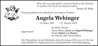 Traueranzeige Angela Webinger