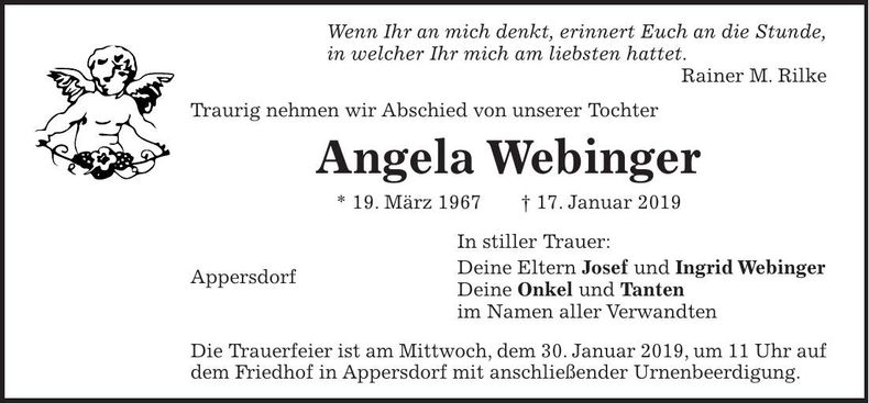 Traueranzeige Angela Webinger