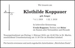 Traueranzeige Klothilde Koppauer