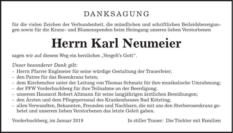 Traueranzeige Karl Neumeier