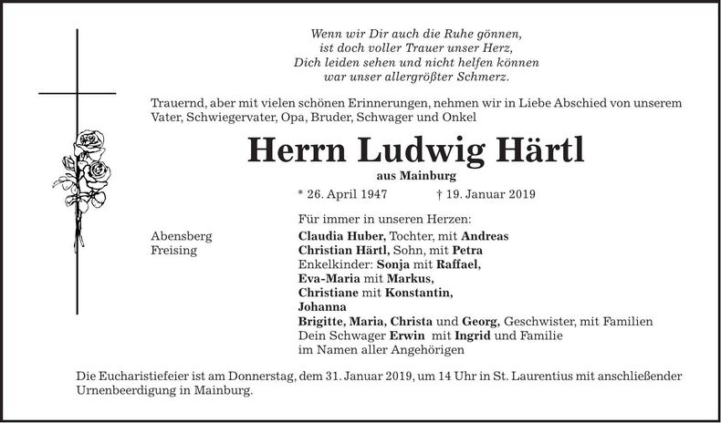 Traueranzeige Ludwig Härtl