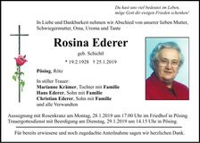 Traueranzeige Rosina Ederer