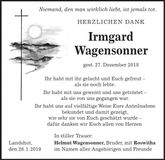 Traueranzeige Irmgard Wagensonner
