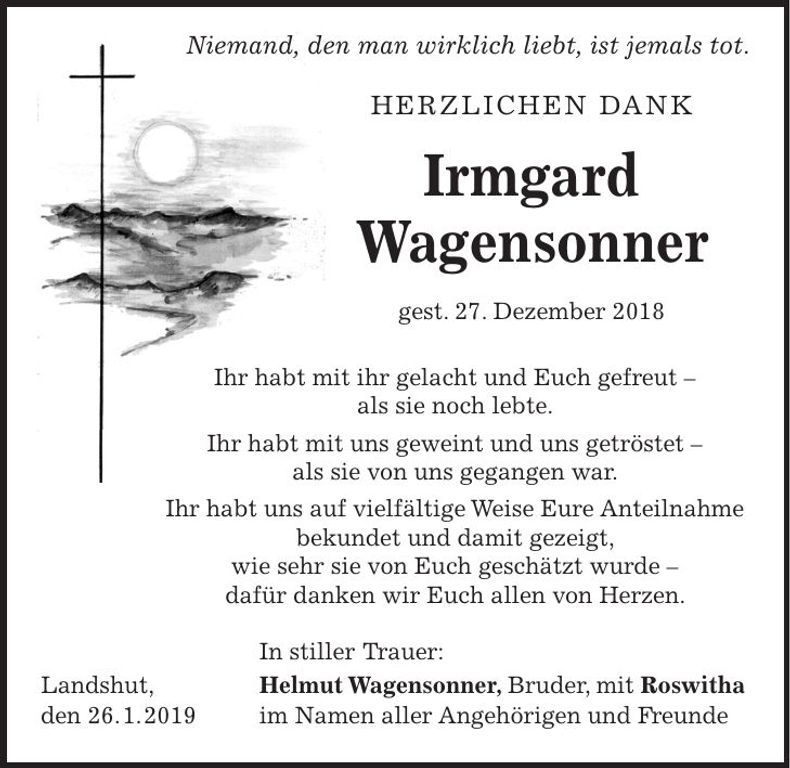 Traueranzeige Irmgard Wagensonner