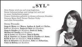 Traueranzeige Sylvia Bauer