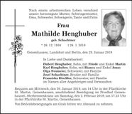 Traueranzeige Mathilde Henghuber