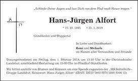 Traueranzeige Hans-Jürgen Alfort