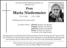 Traueranzeige Maria Niedermeier