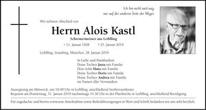 Traueranzeige Alois Kastl
