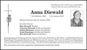 Traueranzeige Anna Diewald