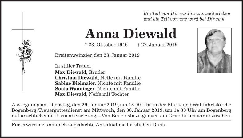 Traueranzeige Anna Diewald
