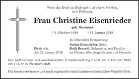 Traueranzeige Christine Eisenrieder