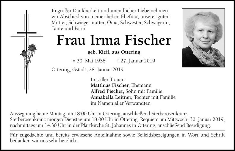 Traueranzeige Irma Fischer