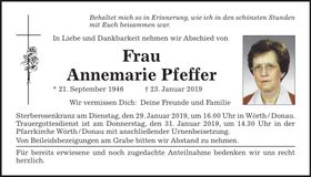 Traueranzeige Annemarie Pfeffer