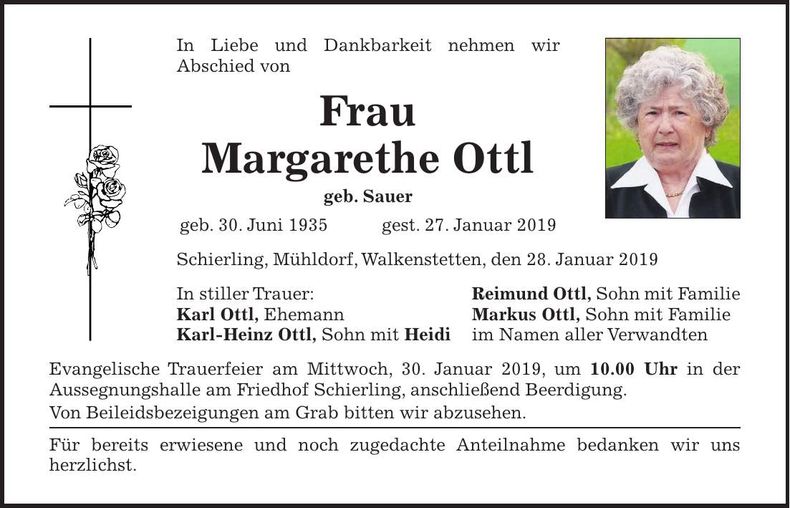 Traueranzeige Margarethe Ottl