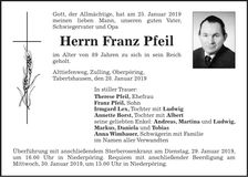 Traueranzeige Franz Pfeil