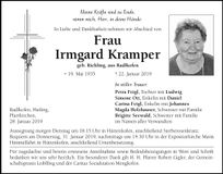 Traueranzeige Irmgard Kramper