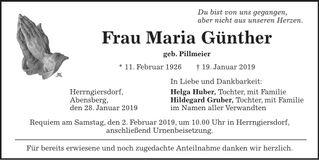 Traueranzeige Maria Günther