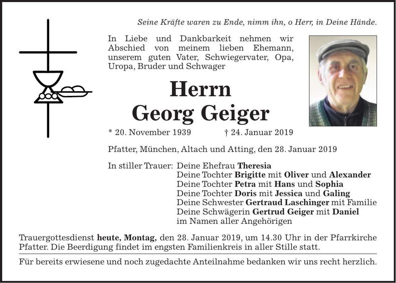 Traueranzeige Georg Geiger