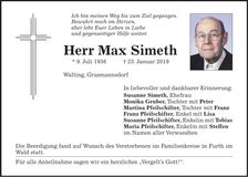 Traueranzeige Max Simeth