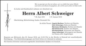 Traueranzeige Albert Schweiger