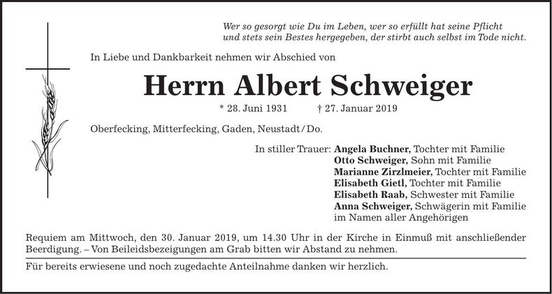 Traueranzeige Albert Schweiger