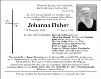 Traueranzeige Johanna Huber