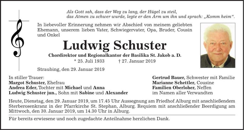 Traueranzeige Ludwig Schuster