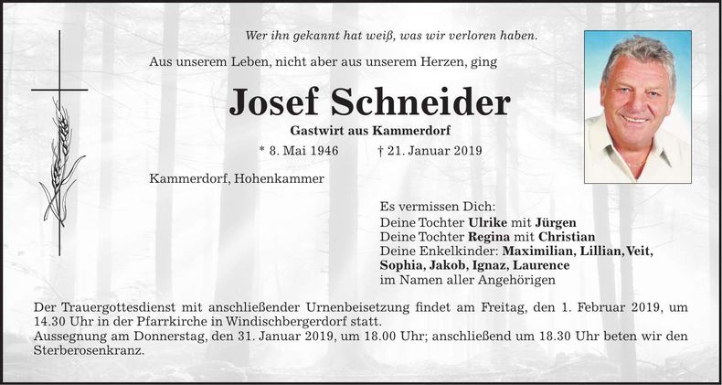 Traueranzeige Josef Schneider