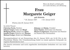 Traueranzeige Margarete Geiger