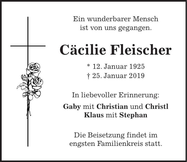Traueranzeige Cäcilie Fleischer