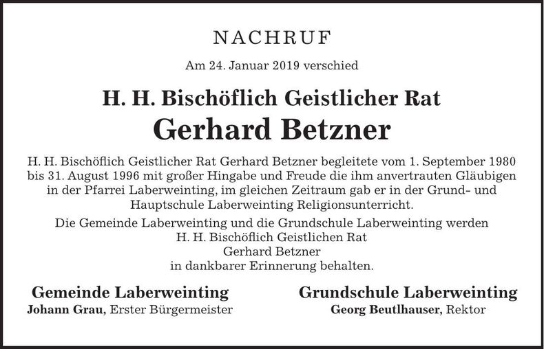 Traueranzeige Gerhard Betzner