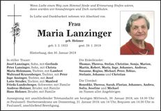 Traueranzeige Maria Lanzinger