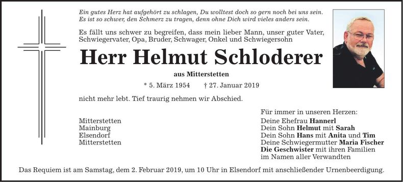 Traueranzeige Helmut Schloderer