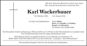 Traueranzeige Karl Wackerbauer