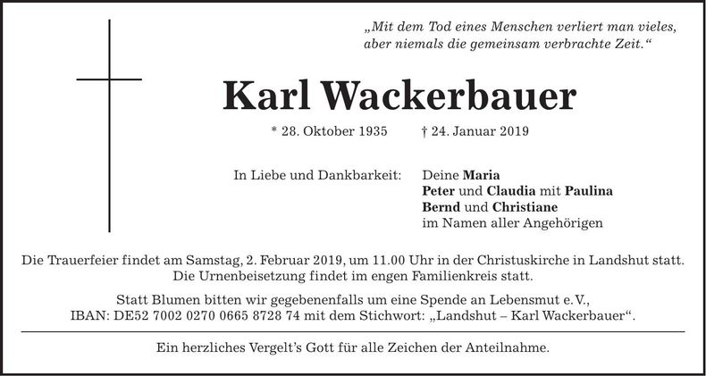 Traueranzeige Karl Wackerbauer