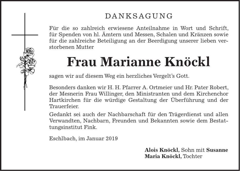 Traueranzeige Marianne Knöckl