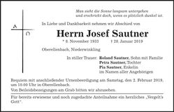 Traueranzeige Josef Sautner