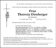 Traueranzeige Theresia Dirnberger