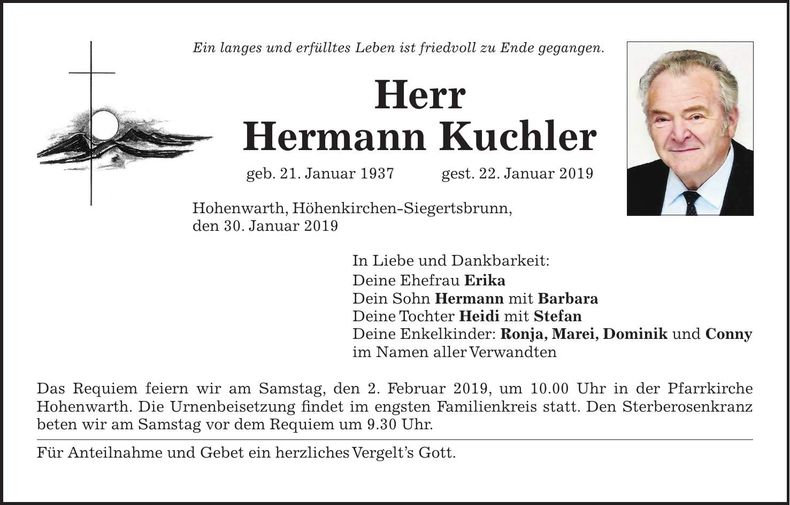 Traueranzeige Hermann Kuchler