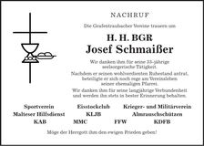 Traueranzeige Josef H.H. BGR Schmaißer