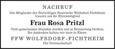 Traueranzeige Rosa Pritzl