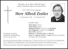 Traueranzeige Alfred Zistler