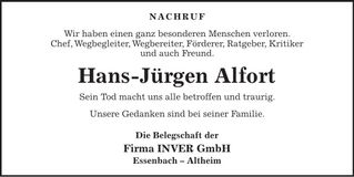 Traueranzeige Hans-Jürgen Alfort