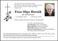 Traueranzeige Olga Hornik