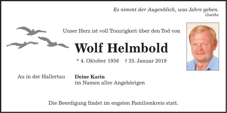 Traueranzeige Wolf Helmbold