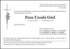 Traueranzeige Ursula Gösl