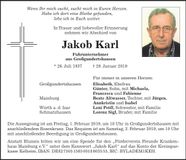 Traueranzeige Jakob Karl