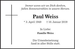 Traueranzeige Paul Weiss